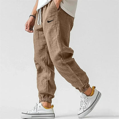 NK-Men's Casual Linen And Cotton Elastic Waist Trousers