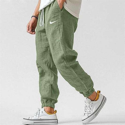 NK-Men's Casual Linen And Cotton Elastic Waist Trousers
