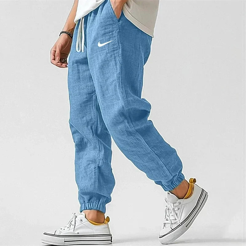 NK-Men's Casual Linen And Cotton Elastic Waist Trousers