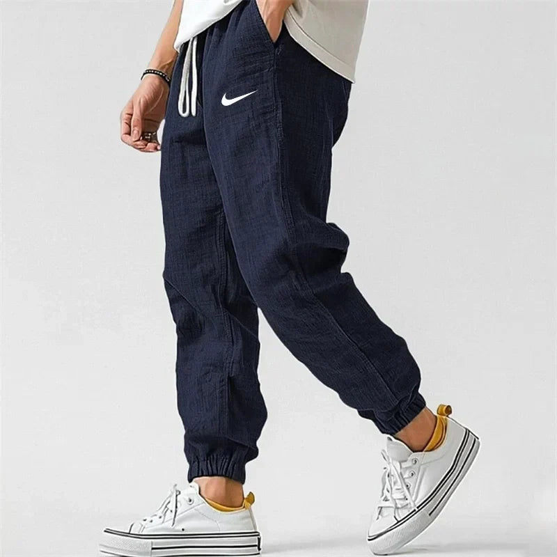NK-Men's Casual Linen And Cotton Elastic Waist Trousers