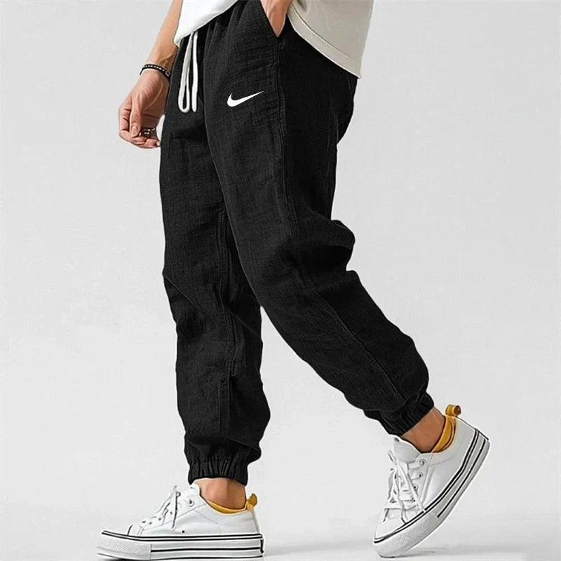 NK-Men's Casual Linen And Cotton Elastic Waist Trousers