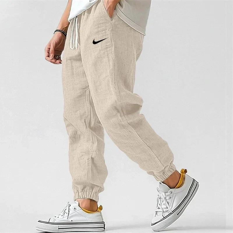 NK-Men's Casual Linen And Cotton Elastic Waist Trousers