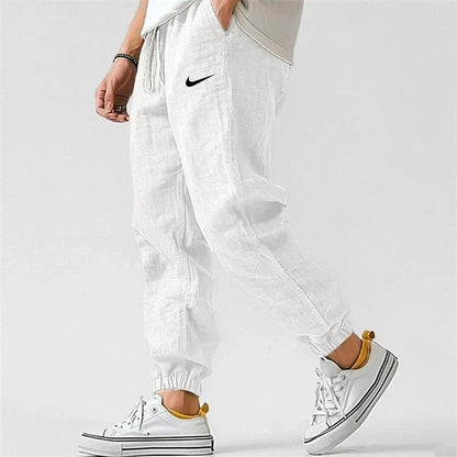 NK-Men's Casual Linen And Cotton Elastic Waist Trousers